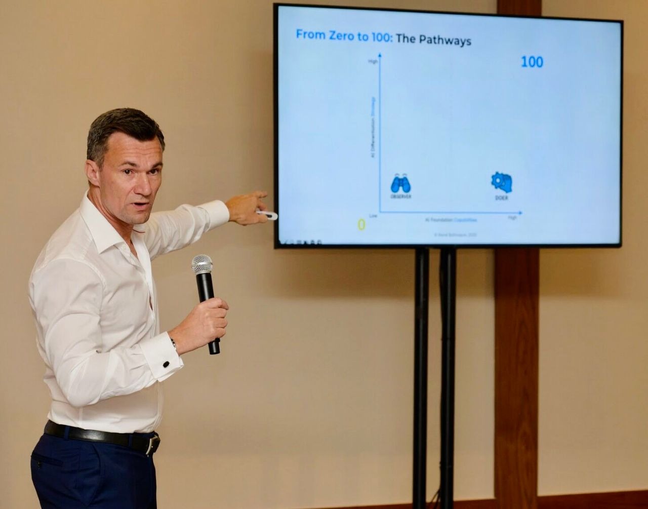 René Bohnsack presenting the From Zero to 100 pathways framework at a workshop