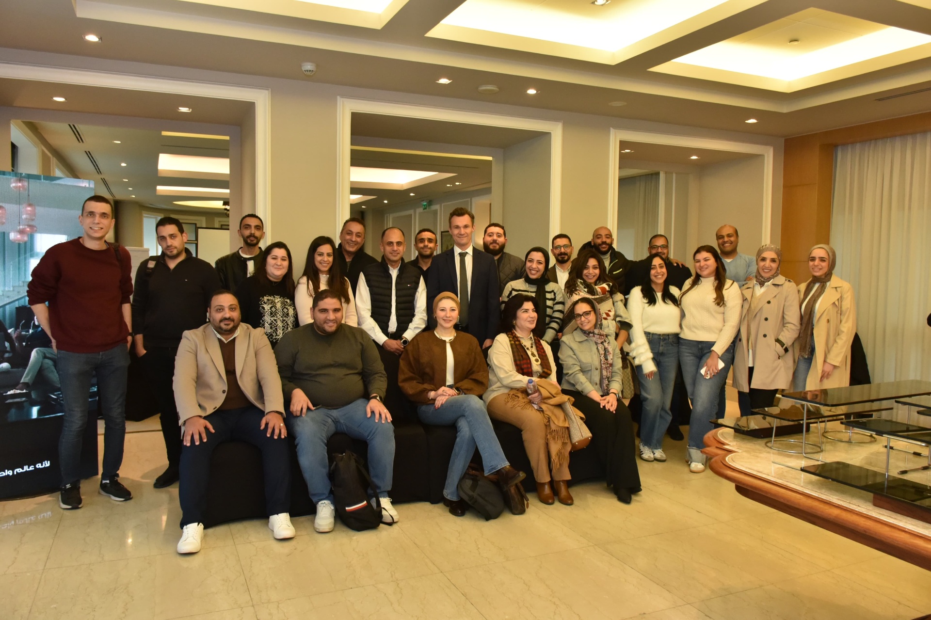Group photograph of the Suez Canal Bank AI Fluency Programme cohort with René Bohnsack